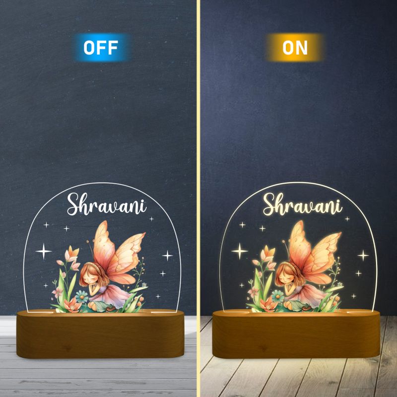 Personalized Cute Girl Butterfly with Fairy Design Night Lamp with Warm White Light Custom with Name Girls Room Bedside Lamp Birthday Return Gift